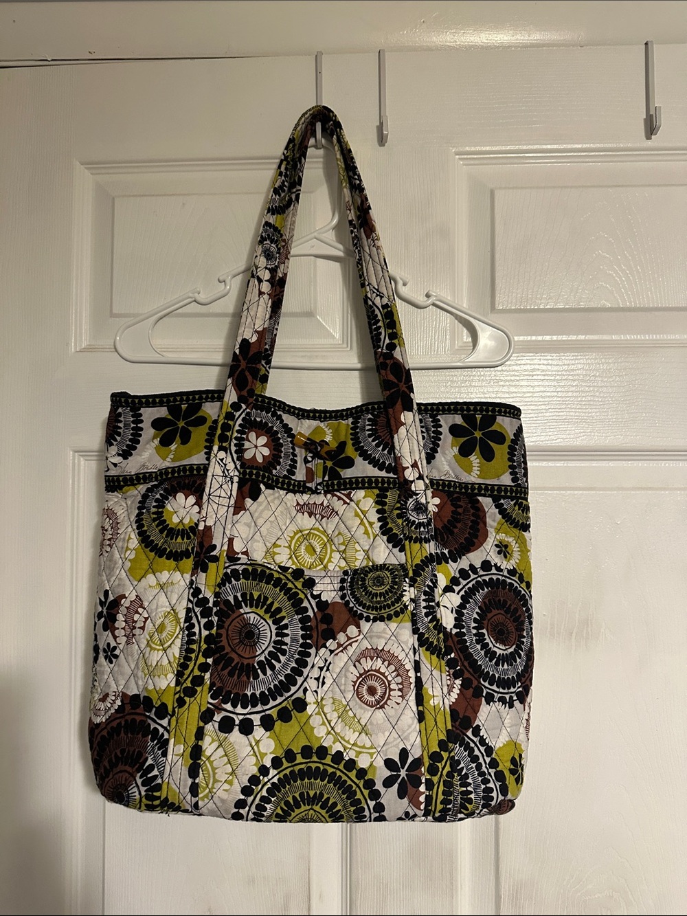 Vera Bradley Quilted Tote in Olive, Brown, Black & Cream